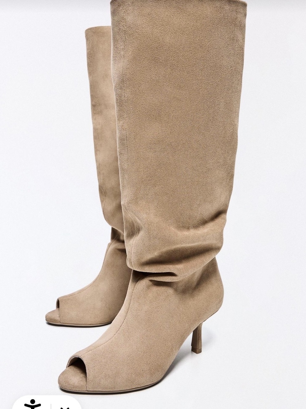 Bershka Tan Suede Over-the-Knee Peep-Toe Boots